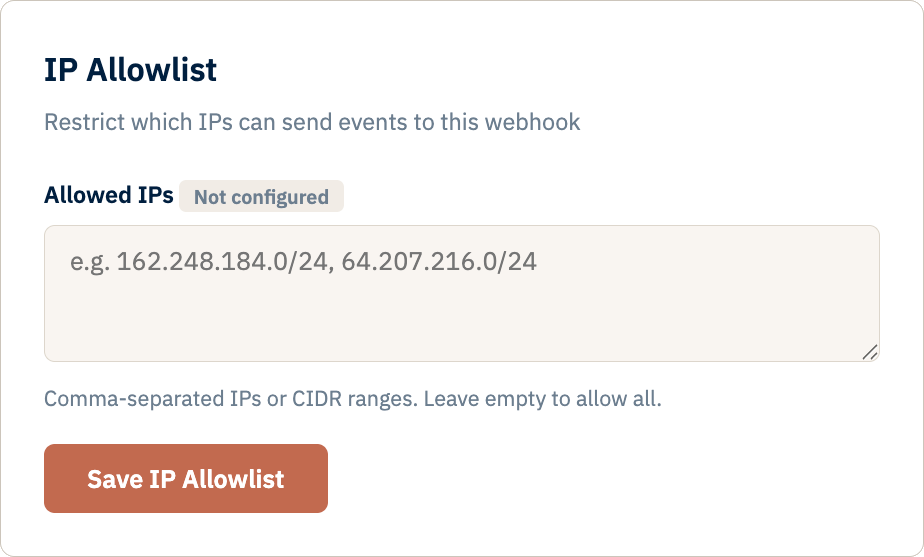 IP allowlist settings